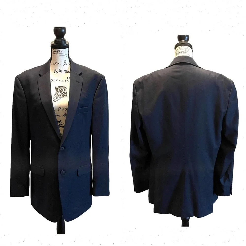 Joseph Jos. A. Bank Suit Jacket Blazer Navy Blue Size 44L Check Sport Coat